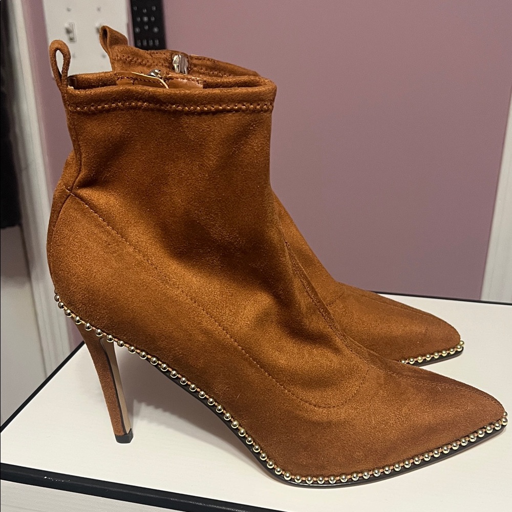 Steve Madden Brown Heeled Boots with Studded Trim